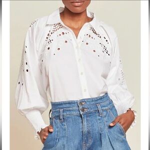 Veronica Beard White Lilah Eyelet Button Down Top 2